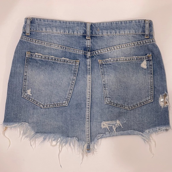 Free People Distressed Denim Mini Skirt with Floral Embroidery - Picture 4 of 7